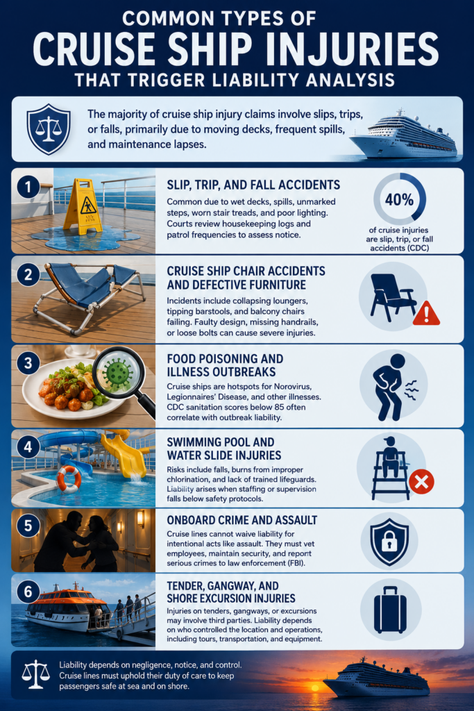 Common Types of Cruise Ship Injuries That Trigger Liability Analysis